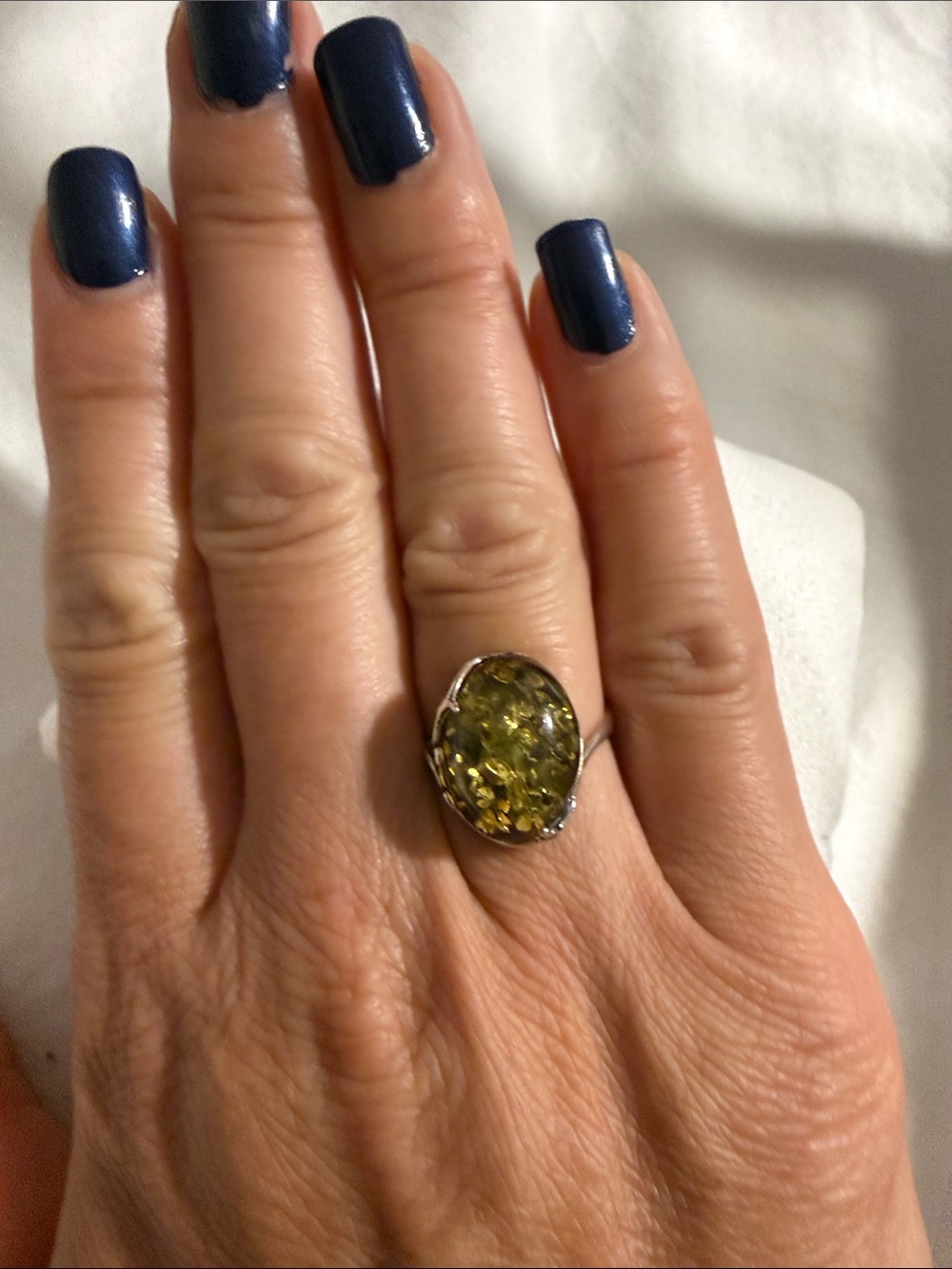 Sterling Silver Green Amber size 6